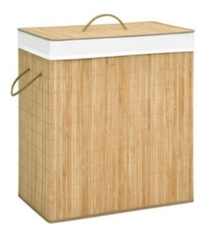 Cesto Doble Plegable Rectangular Bambú Marca Vonne