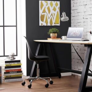 Silla Escritorio Pc Oficina Con Ruedas Tulip Eames Tapizada Color Negro Material Del Tapizado Cuero Sintético