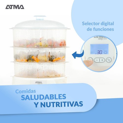 Vaporiera Atma Va8112n Con 3 Bandejas Y Apagado Automático Color Blanco - Imagen 5