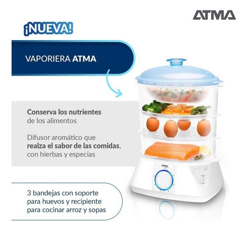 Vaporiera Atma Va8112n Con 3 Bandejas Y Apagado Automático Color Blanco - Imagen 6