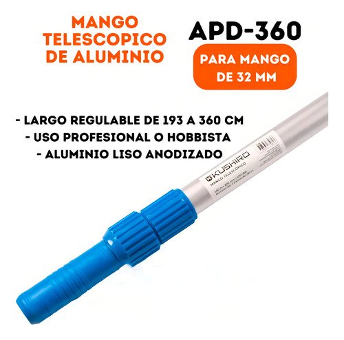 Kushiro Apd-360 Mango Telescopico 3.60 M X 32 Mm Aluminio An - Imagen 2