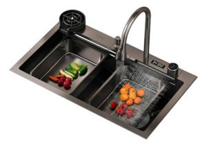 Pileta Bacha De Cocina Inteligente Multifunción Acero Gris