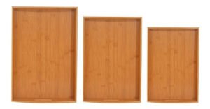 Set De 3 Bandejas De Madera De Bambu Vonne Grande Medi Chica