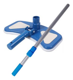 Limpiafondo Con Cepillo Barrefondo Deluxe Anti Choque Para Piletas + Palo Mango Barral Caño Extensible Barre Fondo 2,4 Mts Ø 32mm