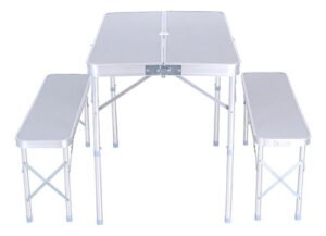 Kushiro Spalu03 Mesa Plegable Aluminio Con 2 Bancos Maletin Color Plateado