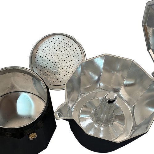 Cafetera Aluminio Italiana Negra 6 Tazas Cafe Vonne Color Negro - Imagen 7