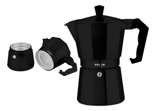 Cafetera Aluminio Italiana Negra 6 Tazas Cafe Vonne Color Negro
