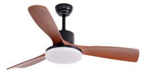Ventilador Techo 6 Velocidades Negro 3 Aspas Modo Invierno Verano Simil Madera Luz Led 30w Triple Temperatura Etheos