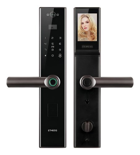 Cerradura Inteligente Wifi Con Cámara Y Huella Codigo Tarjet - Negro