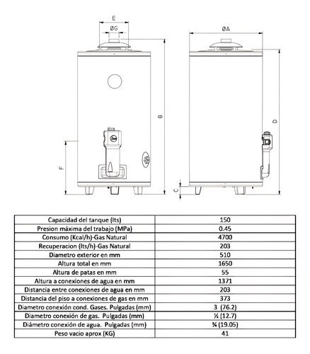 Termotanque A Gas Natural De Pie 150 Lts Tgnp150rh Rheem Mm - Gris Oscuro - Imagen 5