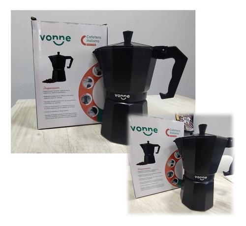 Cafetera Aluminio Italiana Negra 6 Tazas Cafe Vonne Color Negro - Imagen 2