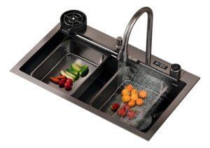 Pileta Bacha De Cocina Inteligente Multifunción Acero Gris