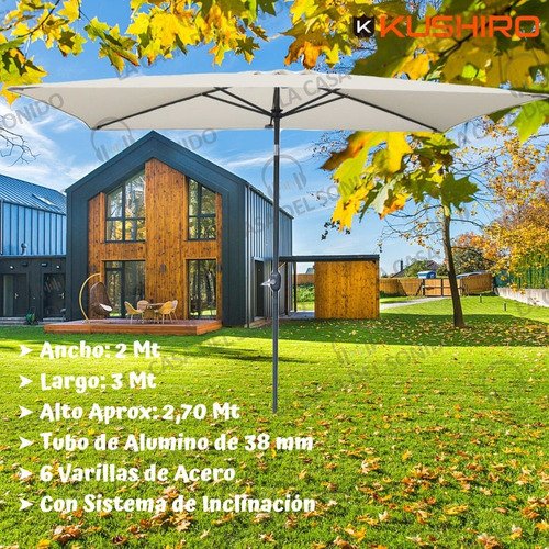 Sombrilla Grande Jardín Centro Aluminio Y Acero 2 X 3 M Colo Liso Natural - Imagen 2