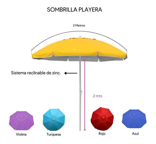 Sombrilla Playa Jardin Grande 2 Metros Reforzada Inclinacion Color Azul - 2mts - Imagen 3