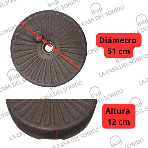 Base Sombrilla Central 22 Kg Contrapeso 51 Cm 38/48 Mm Color - Gris Oscuro - Rayas - Imagen 3