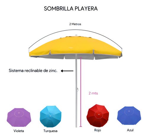 Sombrilla Playa Jardin Grande 2 M Reforzada Inclinaci Color Color Roja - 2mts - Imagen 2