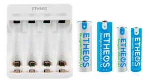 Kit Cargador Usb + Pilas Recargables (2 Aa Y 2 Aaa) Etheos