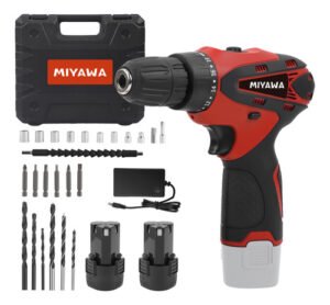 Taladro Atornillador 12v 10mm Con Accesorios + Maletín Rojo