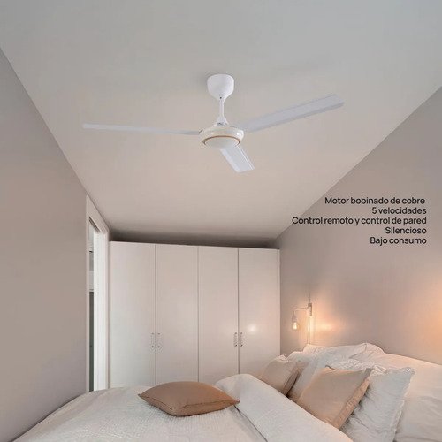 Ventilador De Techo 3 Aspas Metal 54' Control Remoto Bl 1.38 M Blanco Chapa 3 - Imagen 5