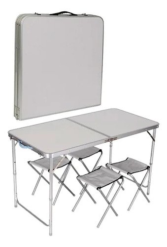 Set Plegable Mesa De Aluminio + 4 Bancos Para Camping - Imagen 3