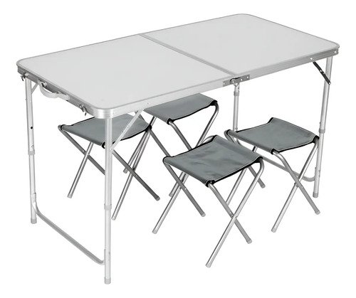 Set Plegable Mesa De Aluminio + 4 Bancos Para Camping