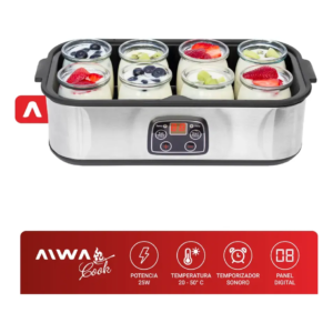 Yogurtera Eléctrica Aiwa 8 Frascos De 180ml - 1,4l Digital Color Plateado/Negro
