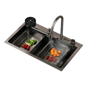 Pileta Bacha De Cocina Inteligente Multifunción Acero Gris